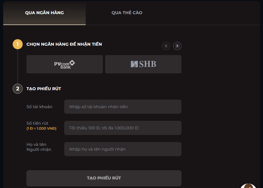 Rút tiền SOC88 qua ngân hàng