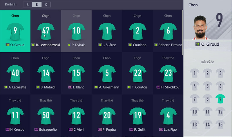 Hướng dẫn đổi số áo cầu thủ trong FIFA Online 4 đơn giản nhất 4 Đổi số áo cầu thủ trong fifa online 4 không quá khó